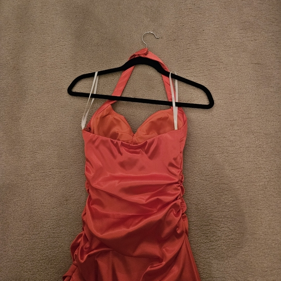 Orange Evening Formal Dress Asymmetrical Hem - Picture 3 of 7